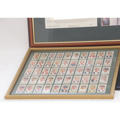 833 - Assorted collection of framed Cricket prints/pictures to inc. a framed montage of 50 cricket cigaret... 