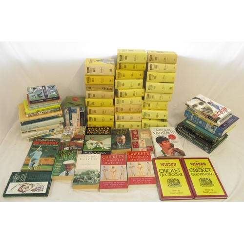 834 - Collection of Cricket related books (some being signed by Dickie Bird) to inc. 25 Wisdens covering v... 