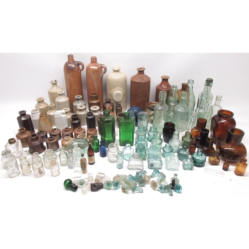 1068 - Large collection of various stoneware and glass bottles incl. poison bottles, Bovril bottles, codd-n... 