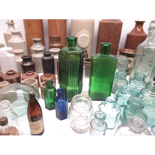 1068 - Large collection of various stoneware and glass bottles incl. poison bottles, Bovril bottles, codd-n... 