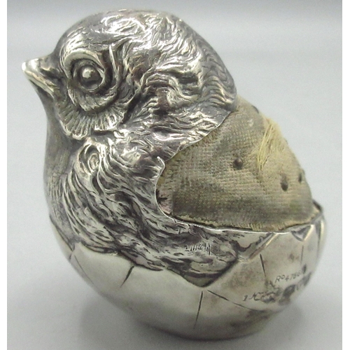 63 - Edwardian silver bird pin cushion by Samson & Morden, Chester, 1907