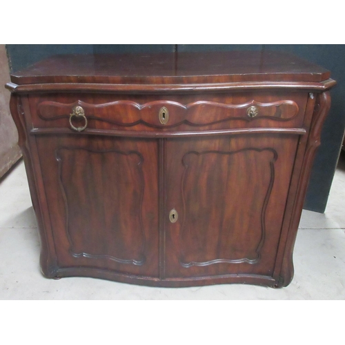 626 - 19th century Continental mahogany serpentine front side cabinet, with moulded panel drawer above two... 