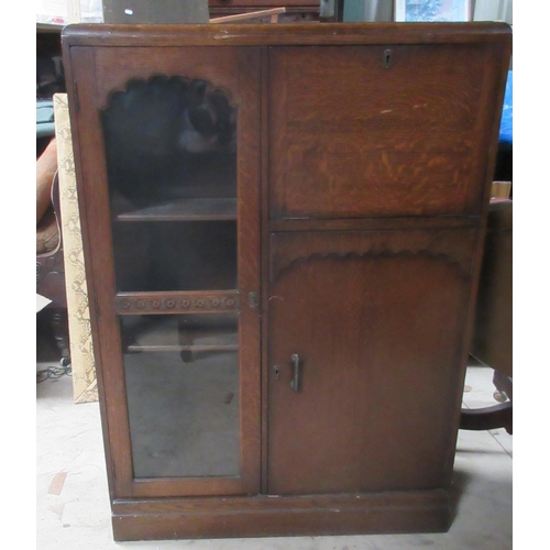 721 - 20th century oak side cabinet, with glazed door, fall front and cupboard, W85cm D31cm H120cm