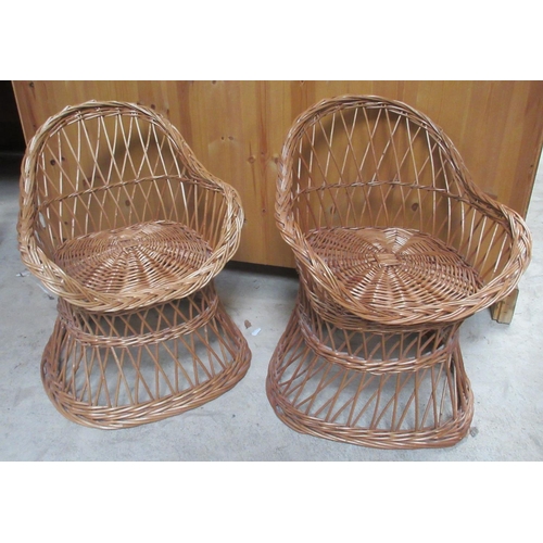 735 - Pair of Childs basket weave type chairs and a glass top bamboo coffee table (3)