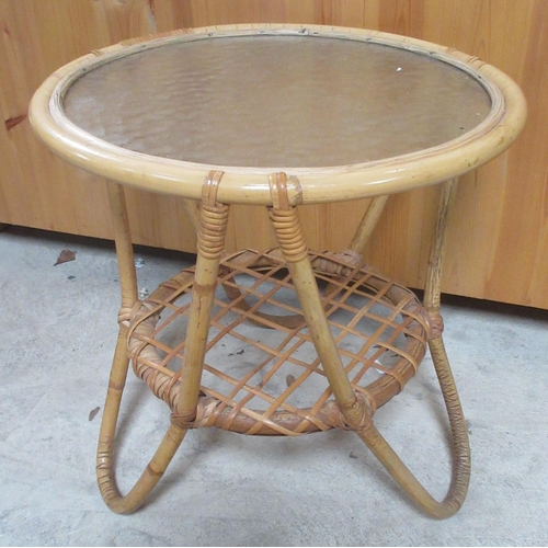 735 - Pair of Childs basket weave type chairs and a glass top bamboo coffee table (3)