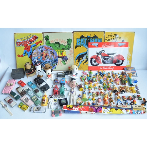 119 - Mixed lot of toy figures including The Simpsons and other cartoon characters, diecast car models (mo... 