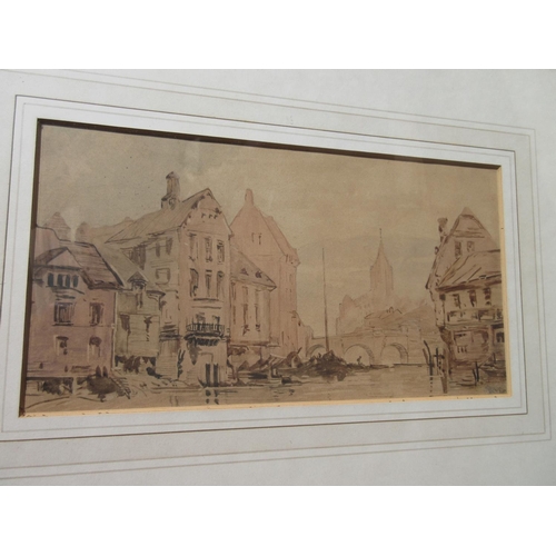 93 - Continental School (later 19th century); City river scene, watercolour, indistinctly signed, 16cm x ... 