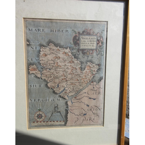 95 - Christopher Saxton, 17th century hand coloured map of Anglesey, and a hand coloured New Map of North... 