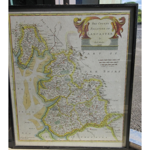 96 - Hand coloured map of The County Palantine of Lancaster by Robert Morden, c1680, a hand coloured map ... 