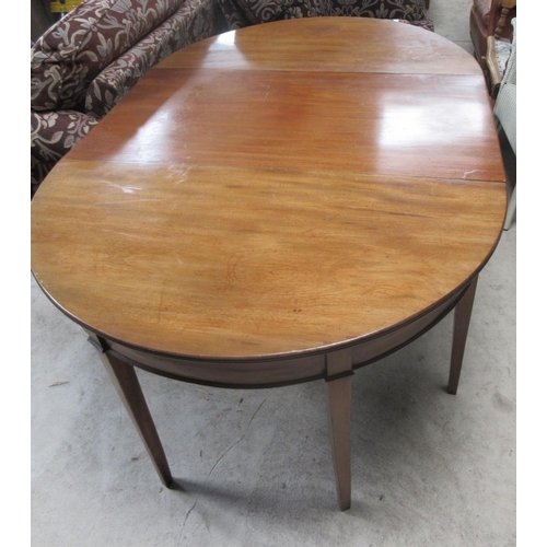 756 - 19th century mahogany oval dining table, two D shaped ends with central leaf, on square supports