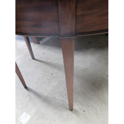 756 - 19th century mahogany oval dining table, two D shaped ends with central leaf, on square supports