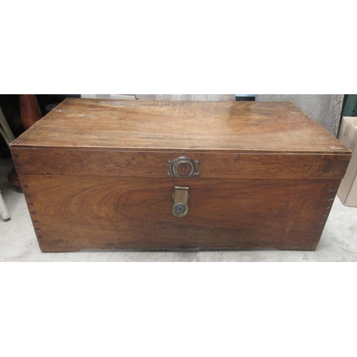 757 - Late 19th century camphor wood blanket box, hinged lid with brass lock, W96cm D51cm H40cm