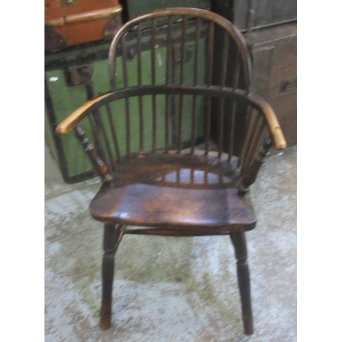 631 - 19th century ash and elm stick back Windsor chair, on turned supports with stretchers