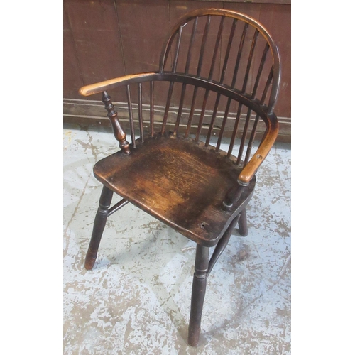 631 - 19th century ash and elm stick back Windsor chair, on turned supports with stretchers