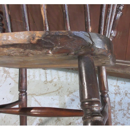 631 - 19th century ash and elm stick back Windsor chair, on turned supports with stretchers