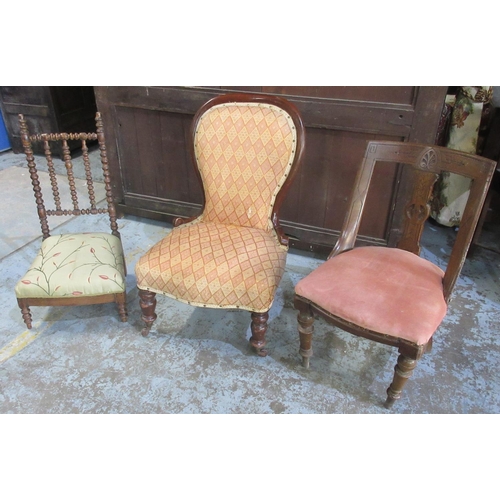 637 - Victorian bobbin back nursing chair, Victorian upholstered nursing chair and an Edwardian oak dining... 