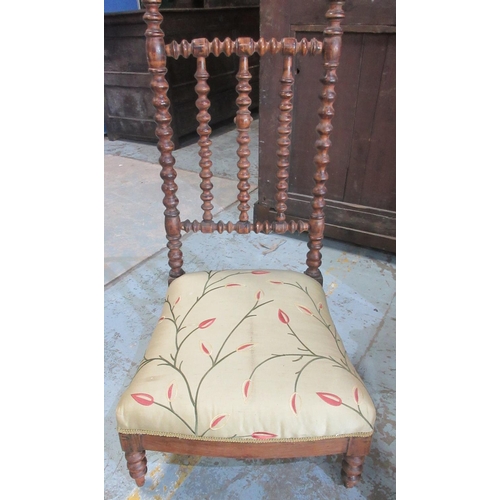 637 - Victorian bobbin back nursing chair, Victorian upholstered nursing chair and an Edwardian oak dining... 