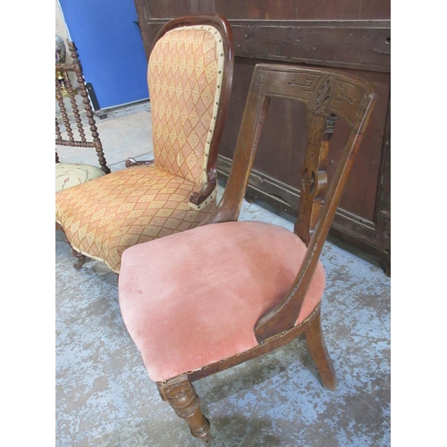 637 - Victorian bobbin back nursing chair, Victorian upholstered nursing chair and an Edwardian oak dining... 