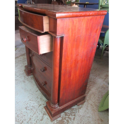 642 - Victorian mahogany bow break front chest, with frieze drawer above two short and three long drawers,... 