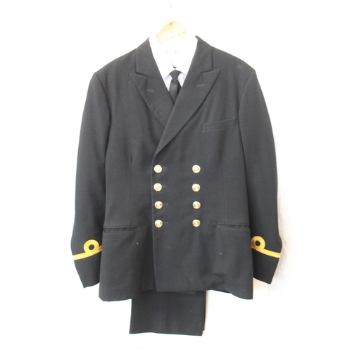 1381 - Royal Naval Sub-Lieutenant's Uniform. Jacket, Trousers, Shit and tie. Chest 42