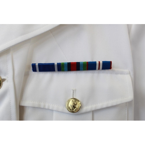 1382 - Royal Naval Petty Officers Tropical (Bush) issue Kit. With insignia and medal ribbon. Jacket 42