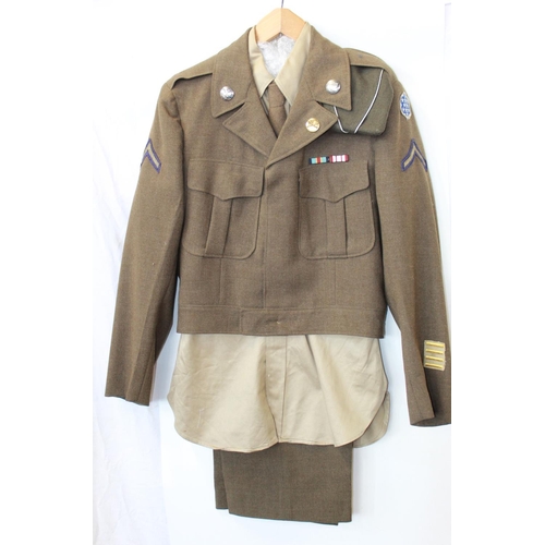 1386 - Post WWII period U.S. Private 1st class Field Uniform. Overseas Cap, 'Ike' Jacket, Trousers, Shirt a... 