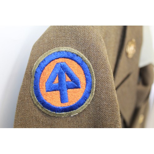 1387 - U.S. Army Sargent Major's Field Uniform, Cap, Ike Jacket, Trousers, shirt and tie. With insignia, Ra... 