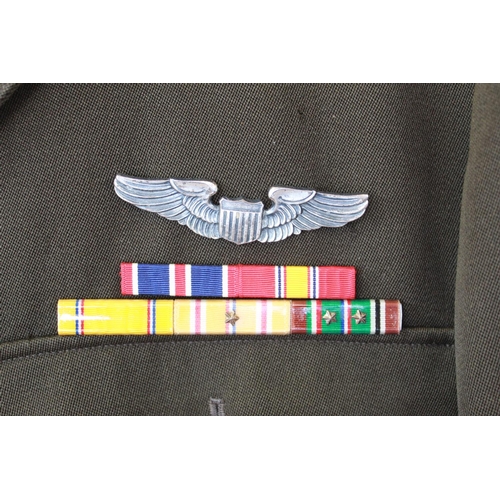 1372 - U.S. Army officers Uniform, Cap, jacket, Trousers, Shirt, and tie. With insignia, Medal ribbons, Bra... 