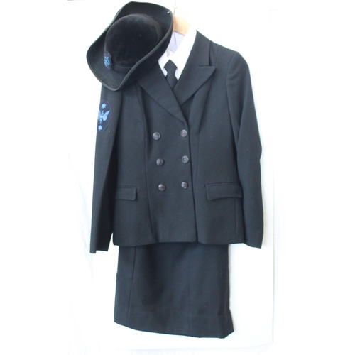 1379 - Woman's Royal Navy Uniform. Radio Operators Branch, Hat, Jacket, Skirt, shirt and tie. Size small