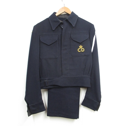 1344 - WWII Civil Defence Corps Warden's tunic (W39cm), trousers (36'') and cap