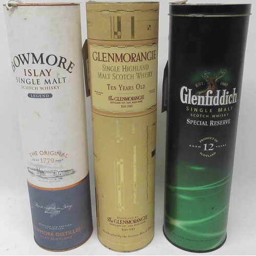 1045 - Three cased bottles of whiskey incl Glenmorangie ten years old single malt, Glenfiddich twelve years... 