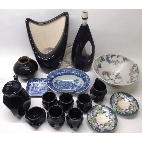 1076 - Collection of Holkham England pottery incl. two table lamps, and tea ware, Royal Doulton dark green ... 