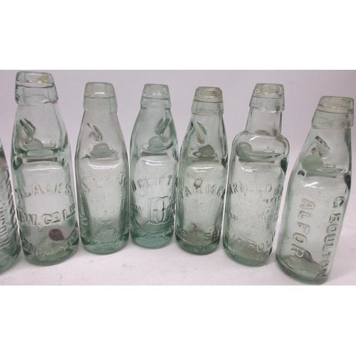 235 - Collection of eleven Codd-neck glass bottles, eight from Lincolnshire, two from Manchester and one f... 