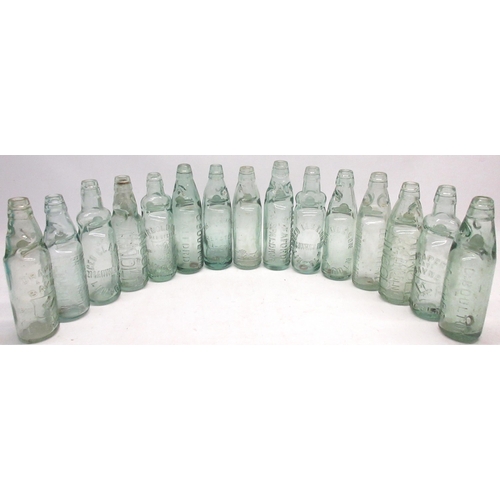 236 - Collection of fifteen Codd-neck glass bottles from across Lincolnshire including Lincoln, Sleaford a... 