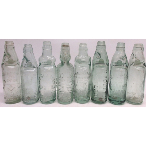 236 - Collection of fifteen Codd-neck glass bottles from across Lincolnshire including Lincoln, Sleaford a... 