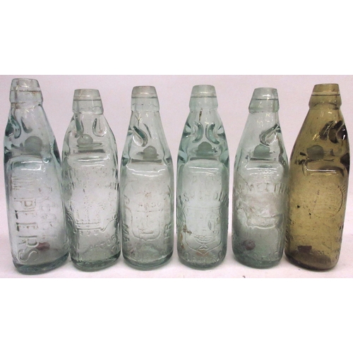 237 - Collection of thirteen Codd-neck glass bottles from Nottinghamshire, Manchester, Barnsley, Wakefield... 