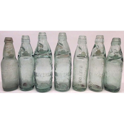 237 - Collection of thirteen Codd-neck glass bottles from Nottinghamshire, Manchester, Barnsley, Wakefield... 