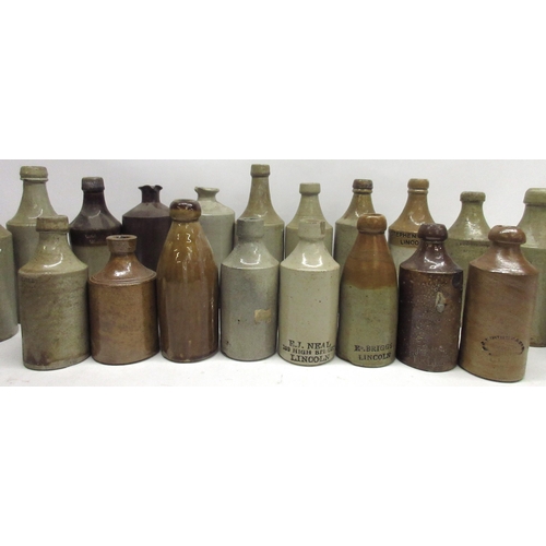 242 - Collection of various stoneware bottles incl, Harston & Co Ltd Leeds & Harrogate ginger beer, Schwep... 