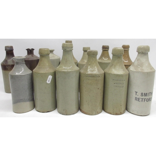 242 - Collection of various stoneware bottles incl, Harston & Co Ltd Leeds & Harrogate ginger beer, Schwep... 