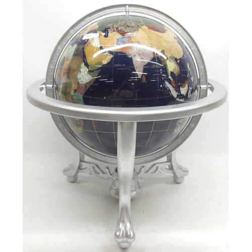 717 - Large blue lapis and semi precious stone globe, H45cm