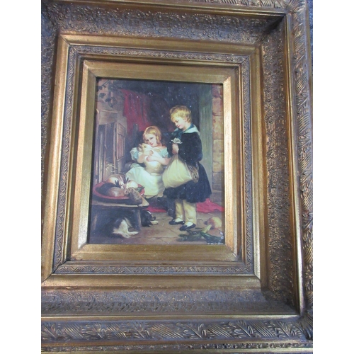 316 - Victorian style print of Children with farm animals ibn an interior, in moulded gilt frame, 24cm x 1... 