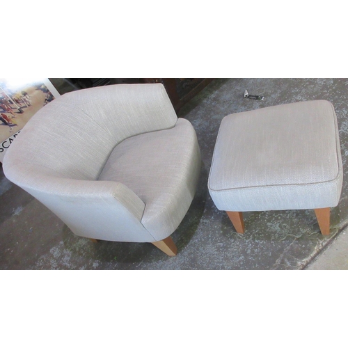 645 - Next tub type arm chair and rectangular footstool, upholstered in grey Herringbone fabric (2)