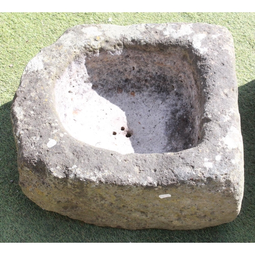 1274 - 'D' shaped sandstone trough with drainage holes. 50cm x 46cm x 23cm