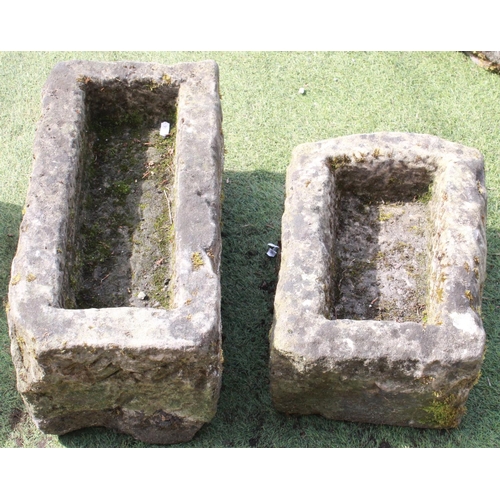 1275 - Two weathered small Sandstone rectangular troughs, 51cm x 25cm x 24cm & 39cm x 28cm x 20cm (2)