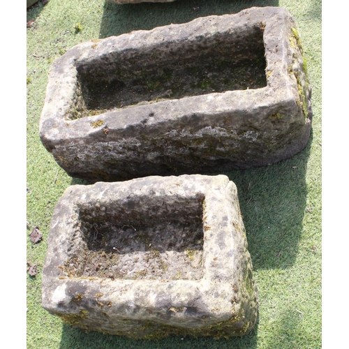 1275 - Two weathered small Sandstone rectangular troughs, 51cm x 25cm x 24cm & 39cm x 28cm x 20cm (2)