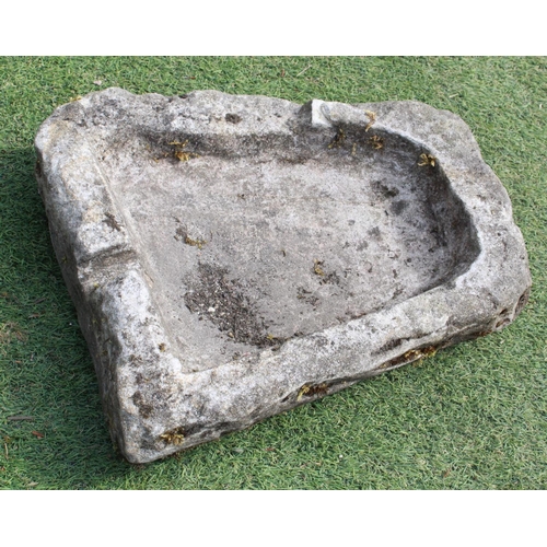 1276 - Small sandstone water trough with run off channel, 37cm x 30cm x 10cm