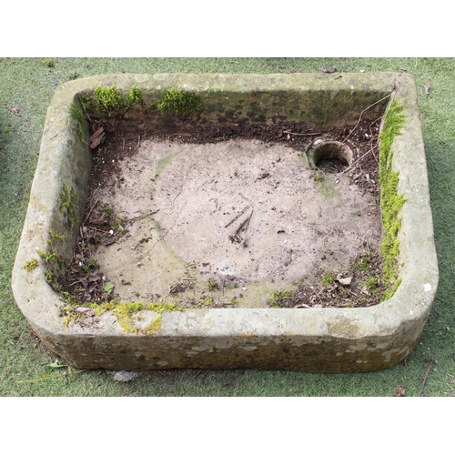 1277 - Large weathered sandstone sink, with plug hole. 76cm x 62cm x 17cm