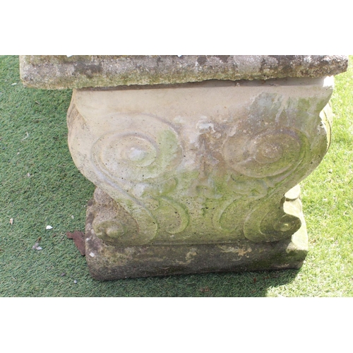 1279 - Modern stone garden bench with Grecian pattern on legs, 100cm x 36cm x 43cm