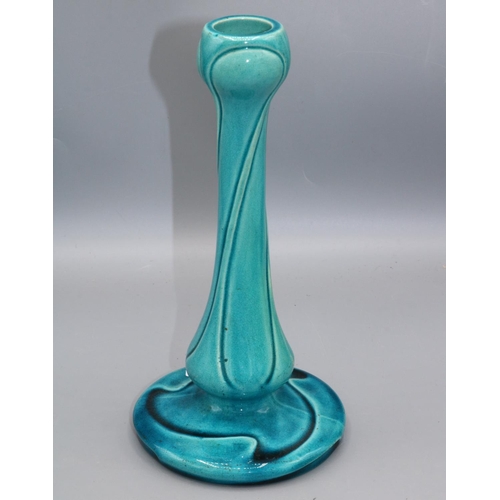 153 - Burmantofts Faience blue glazed candlestick, impressed mark 2231, H22cm