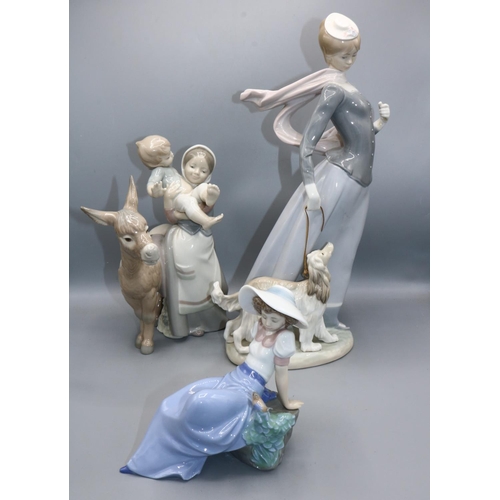 160 - Lladro figure 4914 Lady with Shawl, H43cm, lacking parasol; Nao figure of a girl with a bird, seated... 